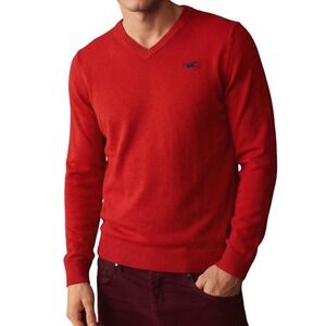 Hollister Red V-Neck Sweater Long Sleeve Pullover Men's Size M Prep Y2K HCO bird